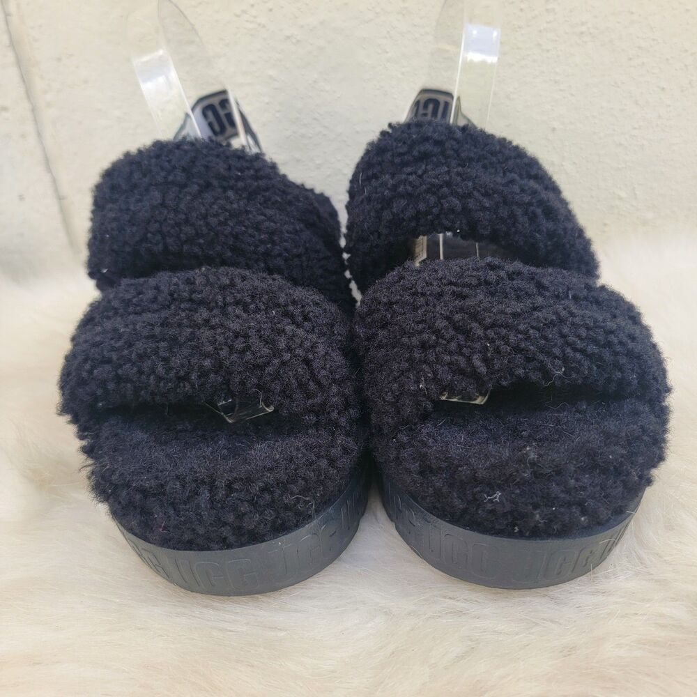 UGG Oh Fluffita Women’s Platform Black  Slingback Slippers Size 9